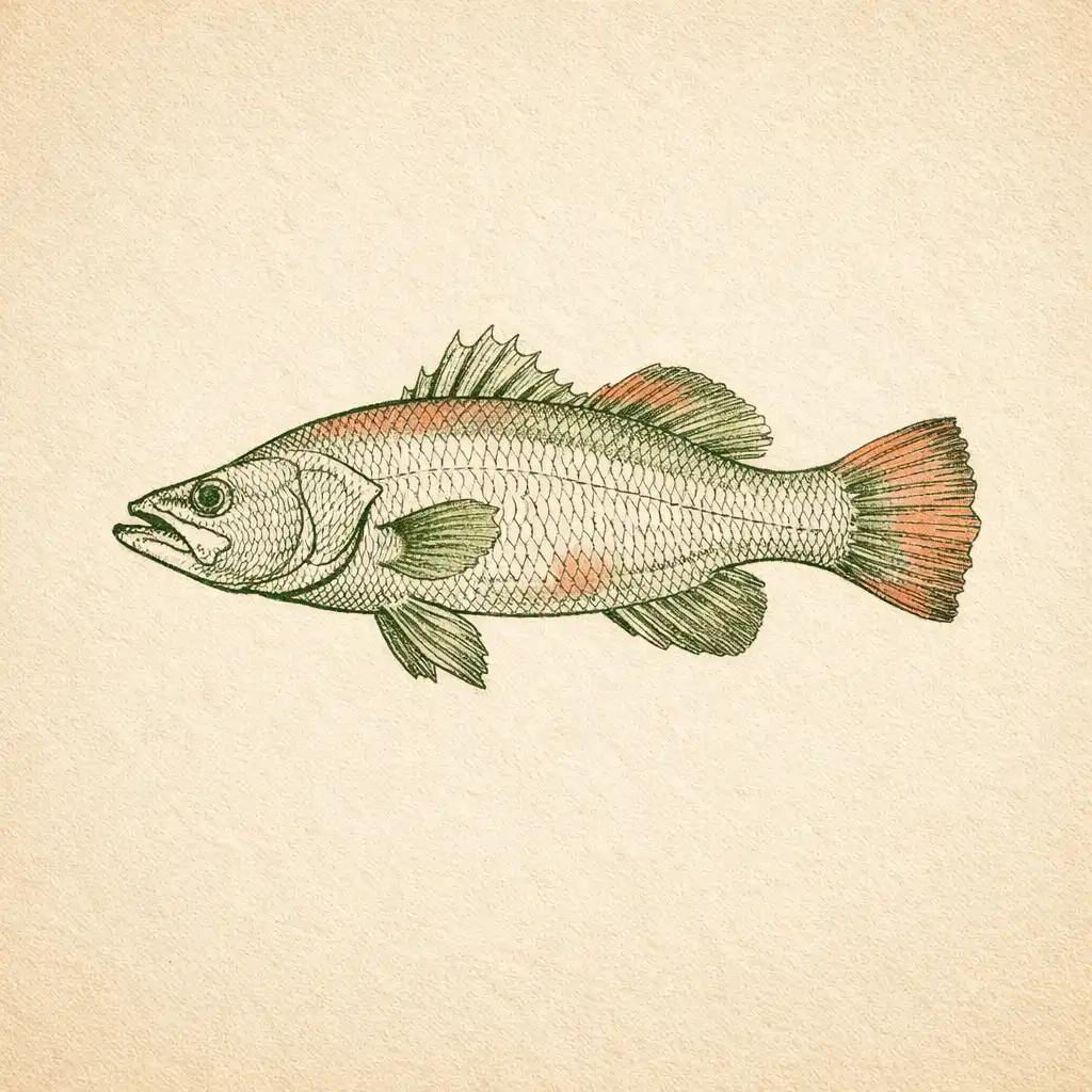 Botanical line drawing of a barramundi fish in profile