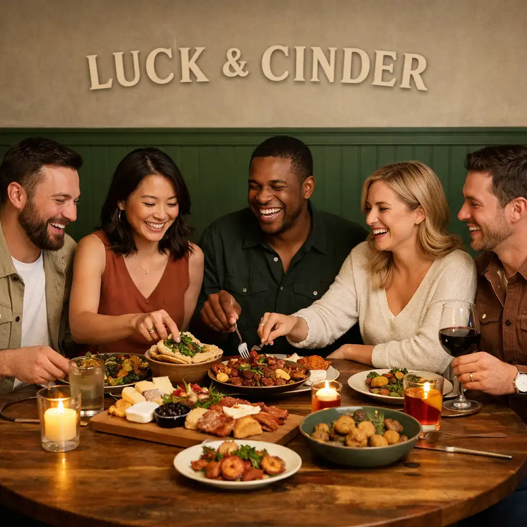 Group of friends enjoying a communal dinner